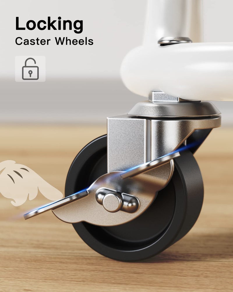 Pipishell 3 Tier Metal Rolling Utility Cart, Heavy-Duty Storage Rolling Cart with 2 Lockable Wheels, Multifunctional Mesh Organization Utility Cart for Kitchen Dining Room Living Room (White) - Image 4